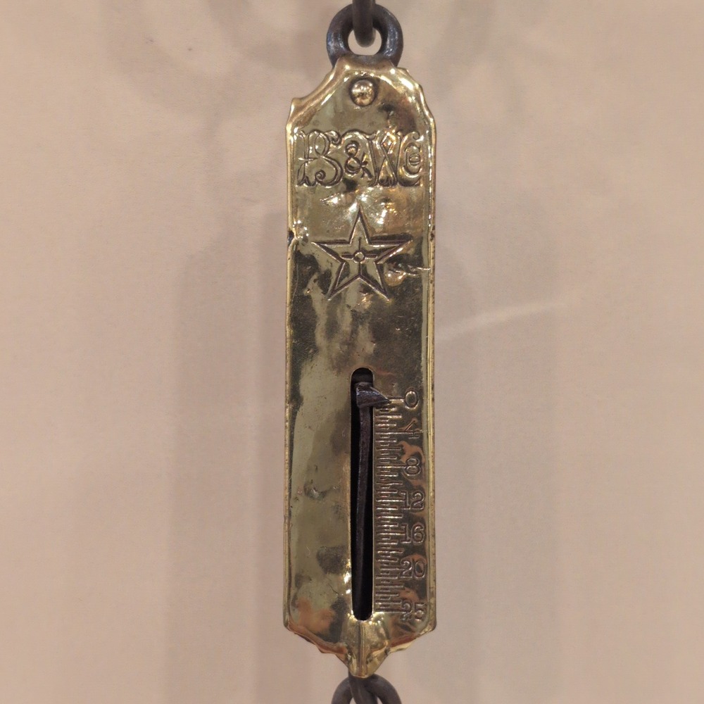 Vintage PS & W Co.‎ Brass Hanging Scale 25 lb Star Antique 8.5 inch 1890-1910 - Picture 4 of 10